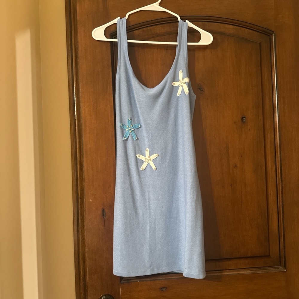 Blue Sleeveless Dress with Starfish Accents